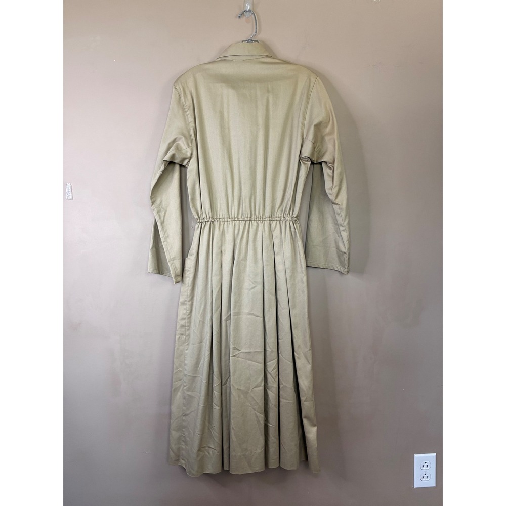 Vintage Jim Heilman Khaki Tan Pleated Shirt Dress Long Sleeve Midi Pockets Sz 10 - Picture 3 of 10